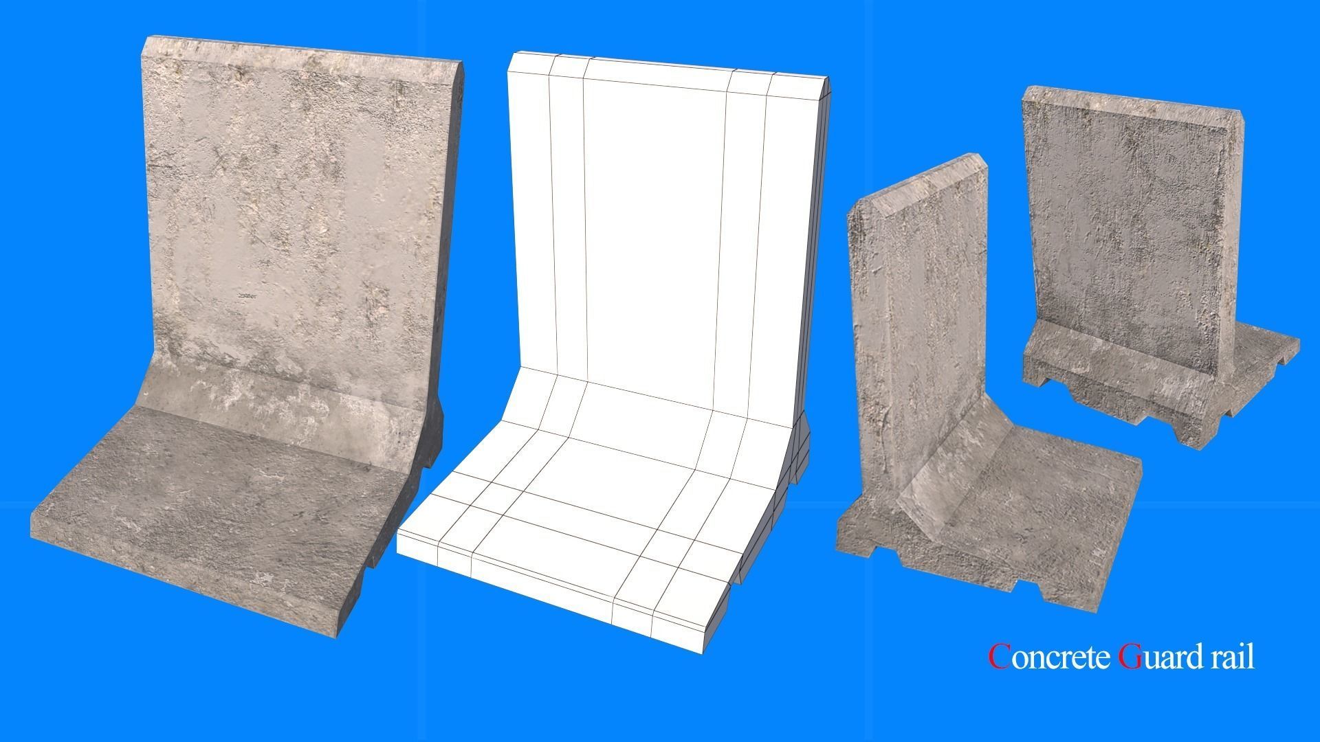 concrete guard rail Low-poly 3D model_5