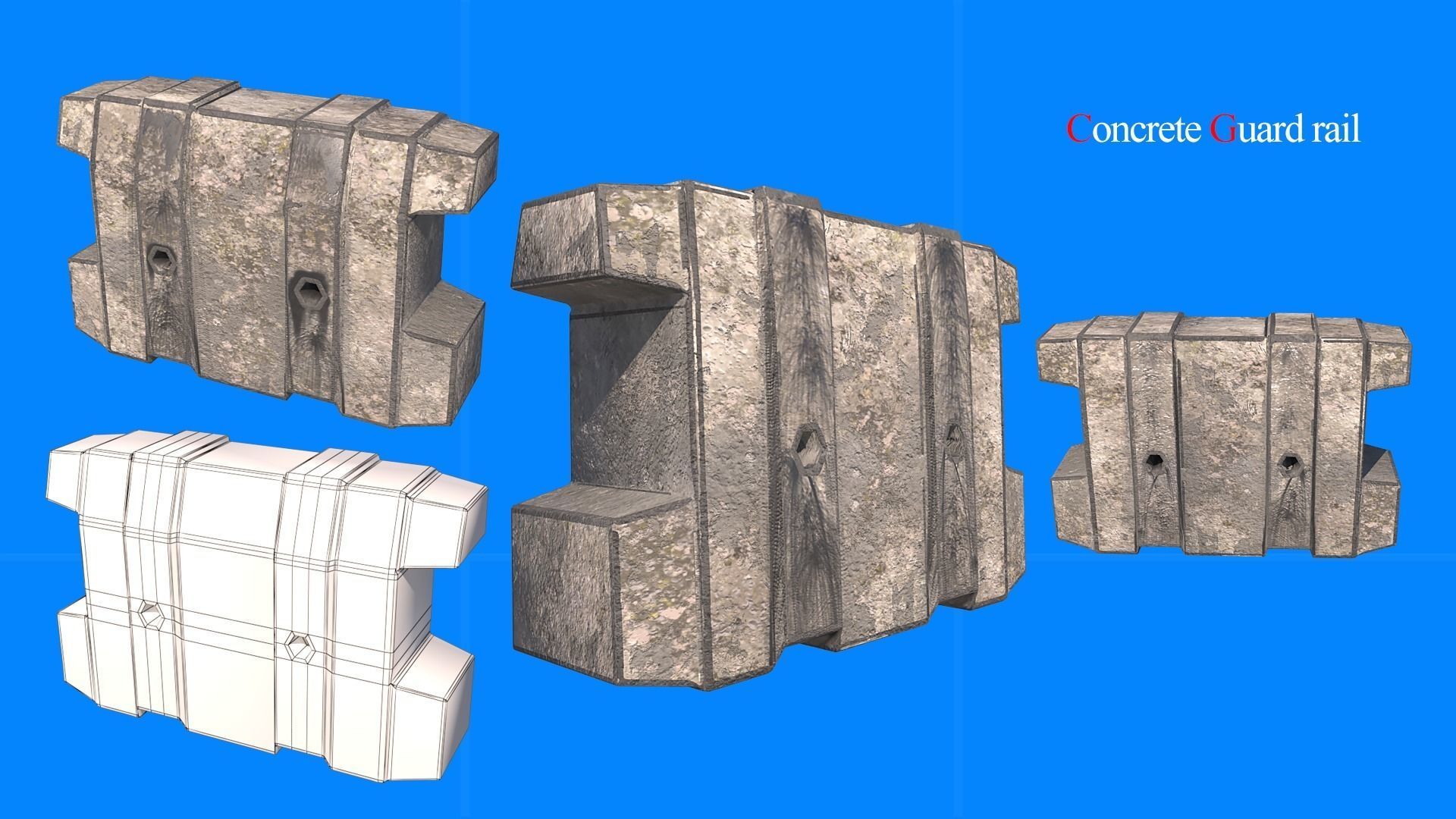 concrete guard rail Low-poly 3D model_9