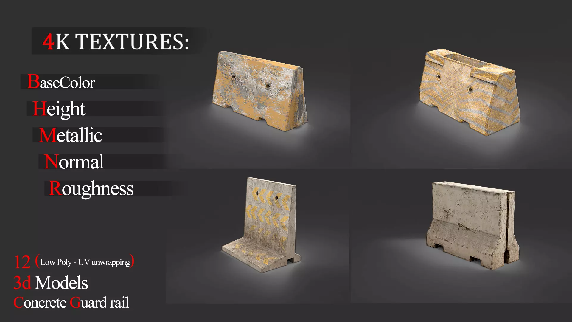 concrete guard rail Low-poly 3D model_0