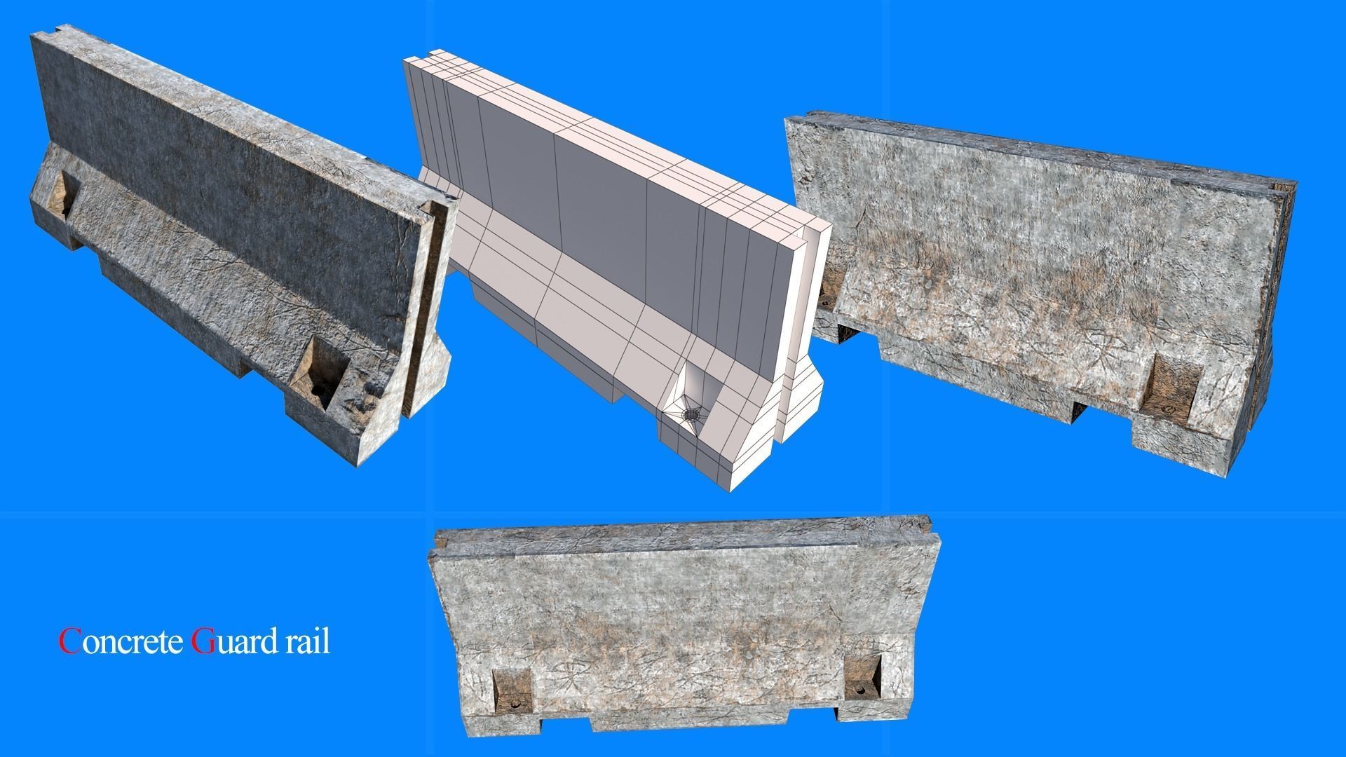 concrete guard rail Low-poly 3D model_2