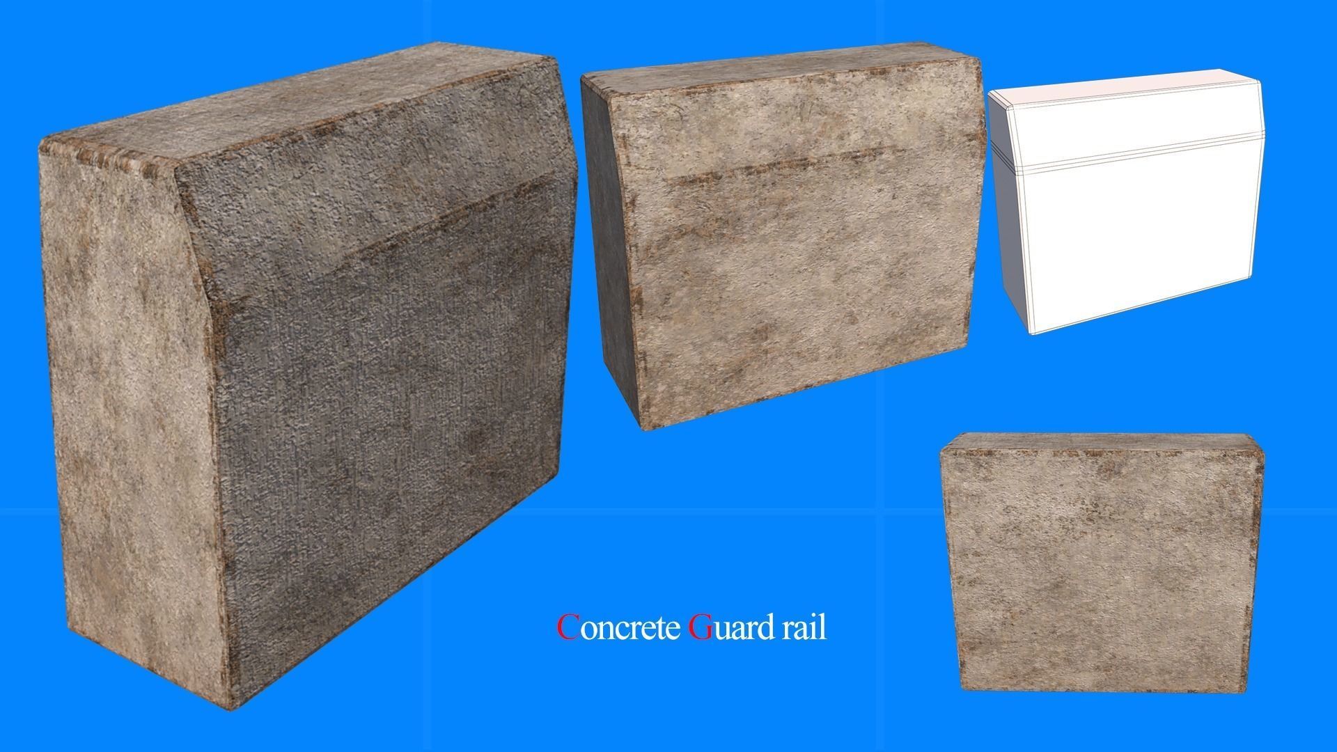 concrete guard rail Low-poly 3D model_8