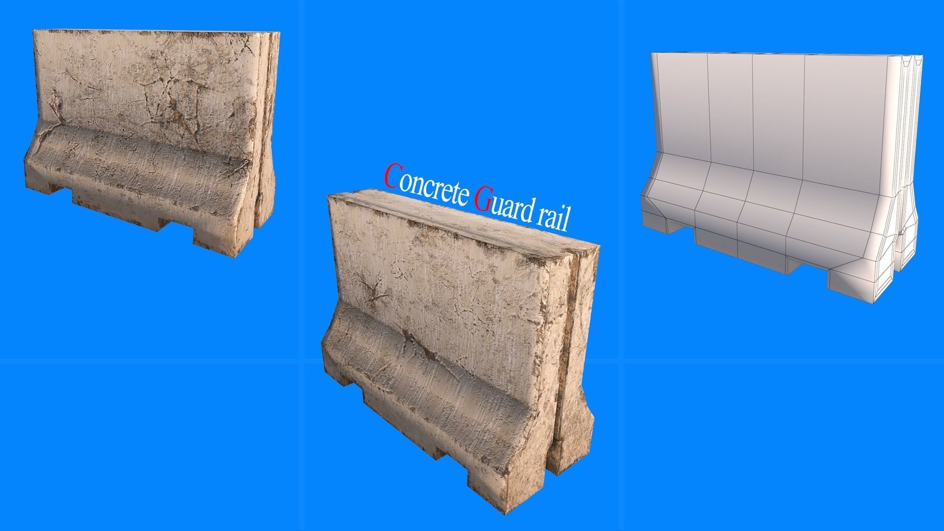 concrete guard rail Low-poly 3D model_1