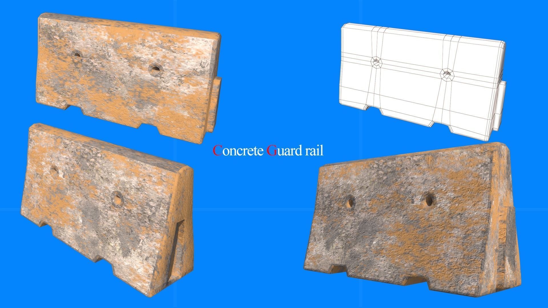 concrete guard rail Low-poly 3D model_11