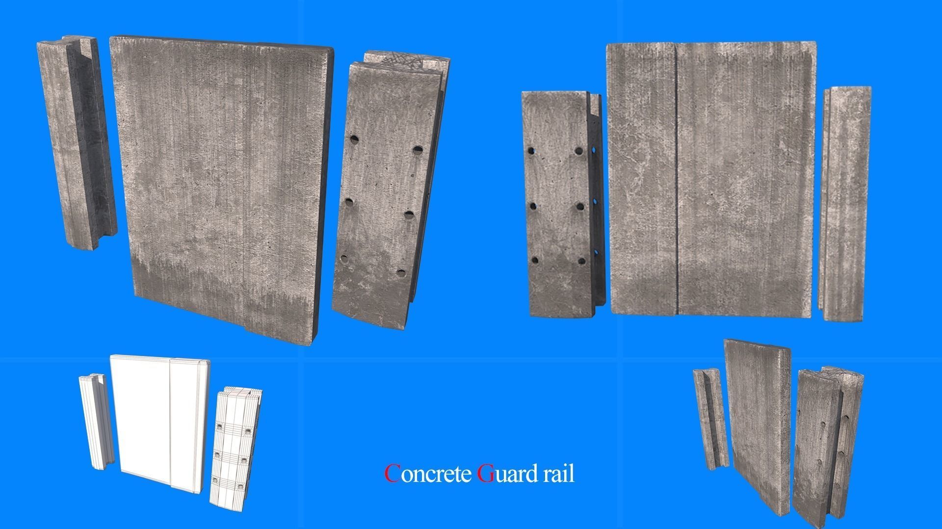 concrete guard rail Low-poly 3D model_6