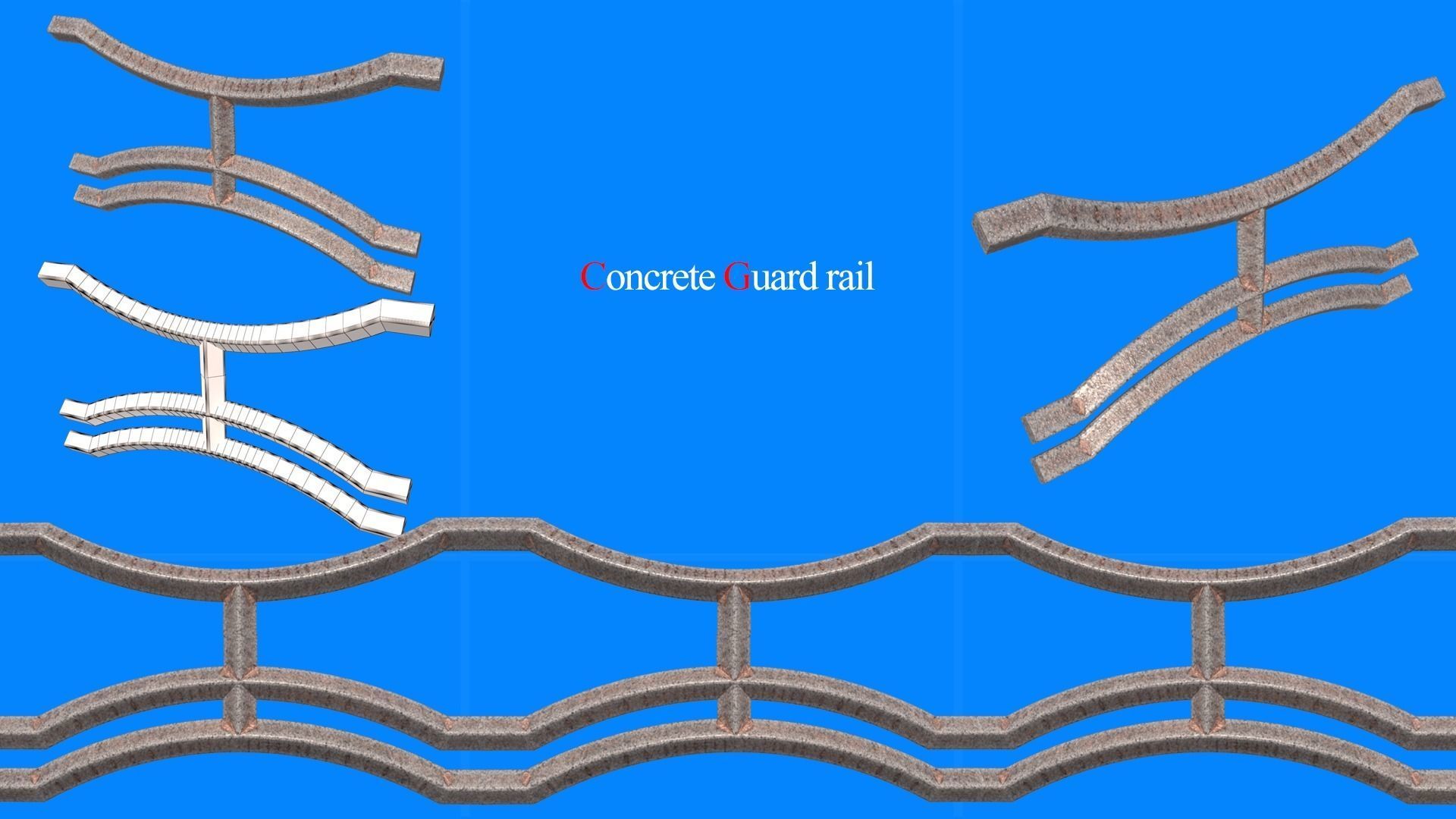 concrete guard rail Low-poly 3D model_7