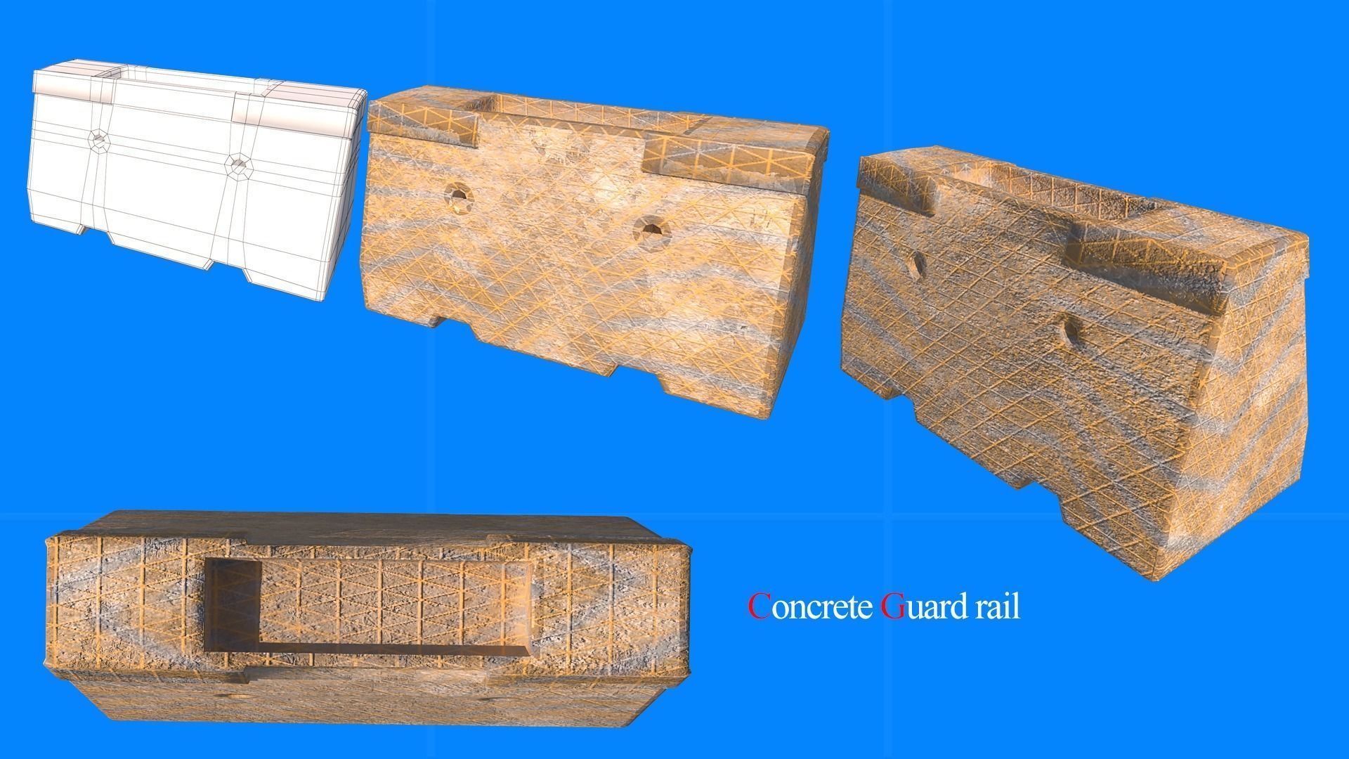 concrete guard rail Low-poly 3D model_12