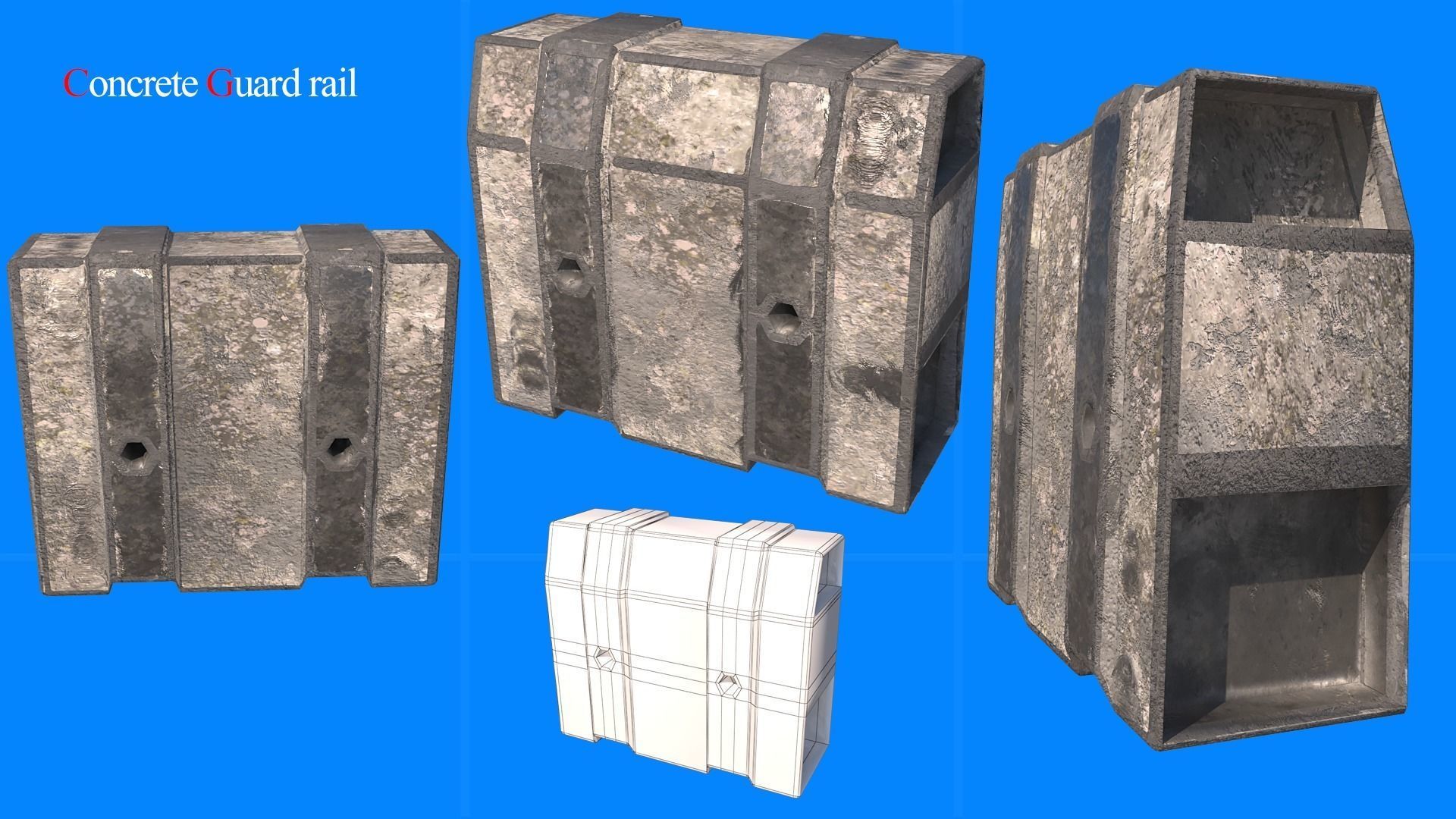 concrete guard rail Low-poly 3D model_10