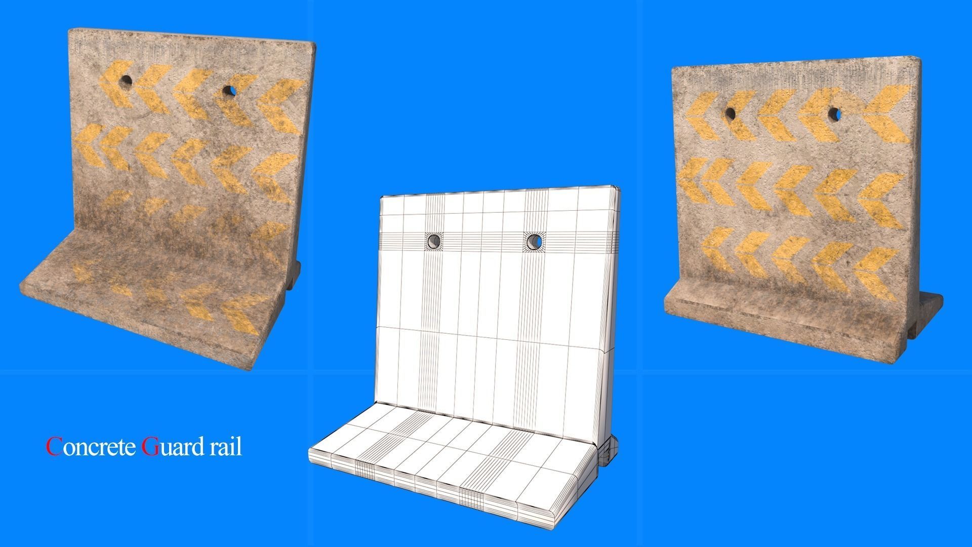 concrete guard rail Low-poly 3D model_3