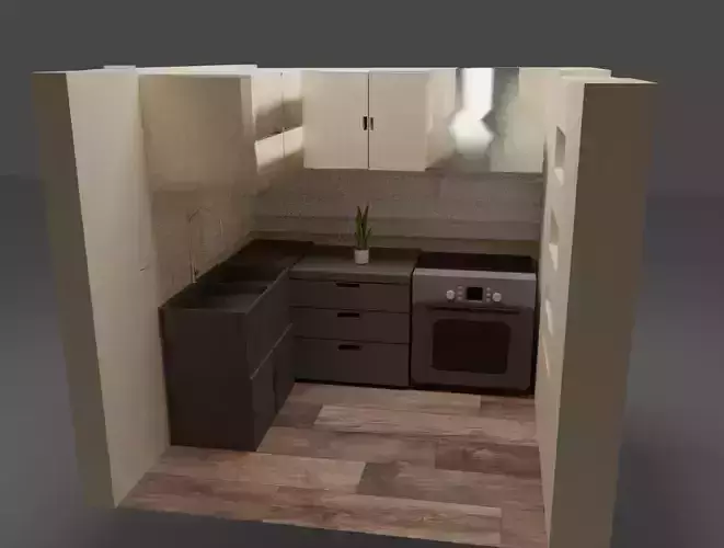 kitchen 3d with stove and sink