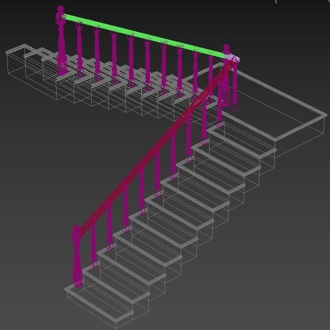 Wooden stairs Low-poly 3D model_9