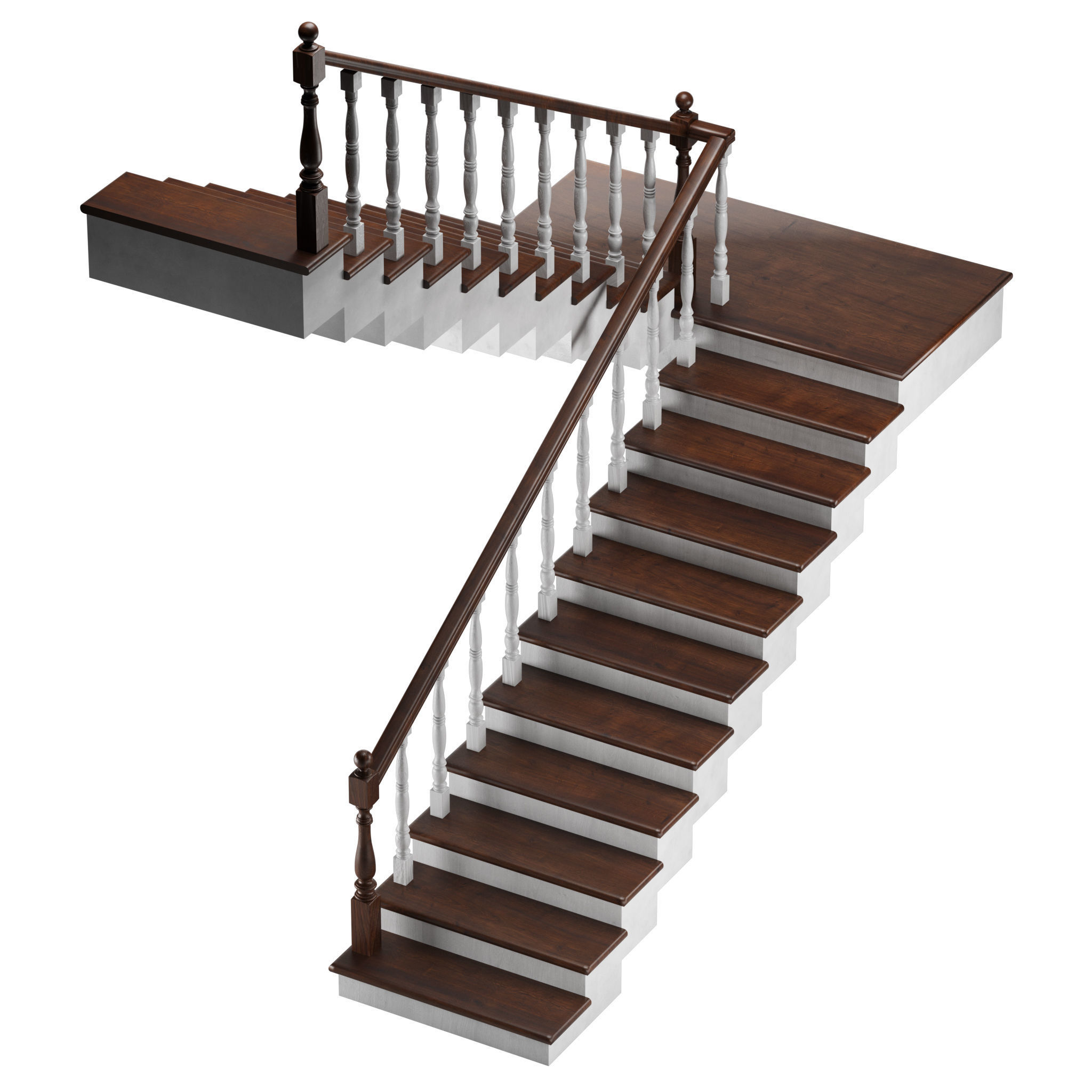 Wooden stairs Low-poly 3D model_1