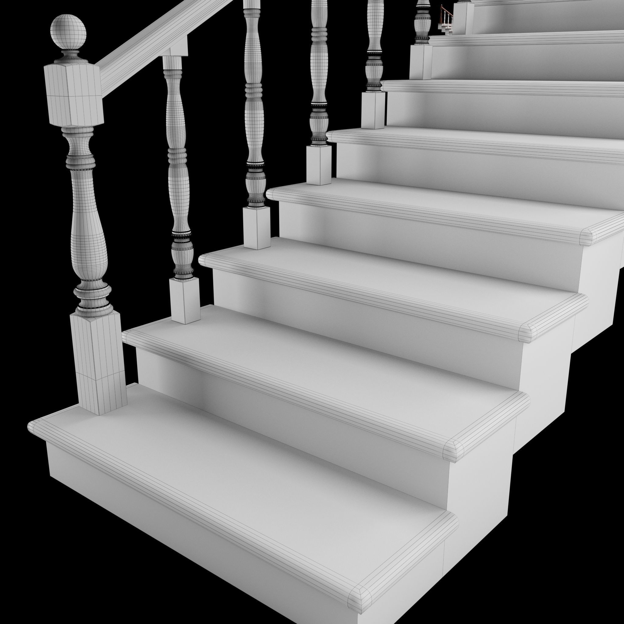 Wooden stairs Low-poly 3D model_7