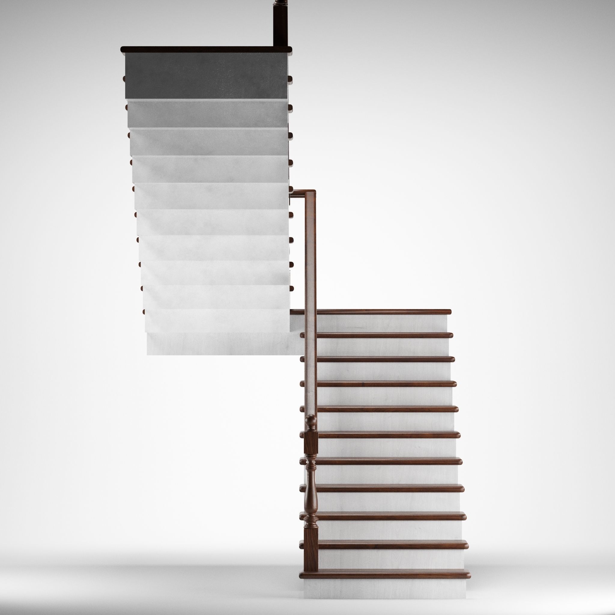 Wooden stairs Low-poly 3D model_5