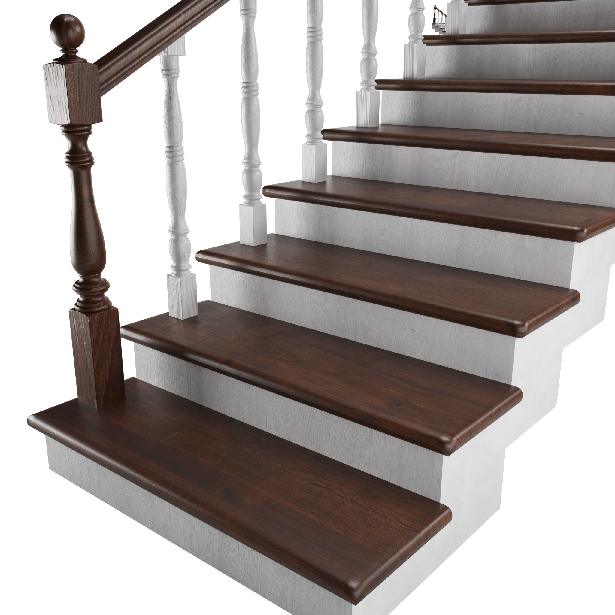 Wooden stairs Low-poly 3D model_6