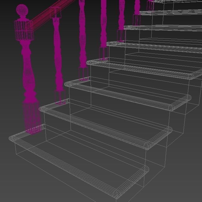 Wooden stairs Low-poly 3D model_8