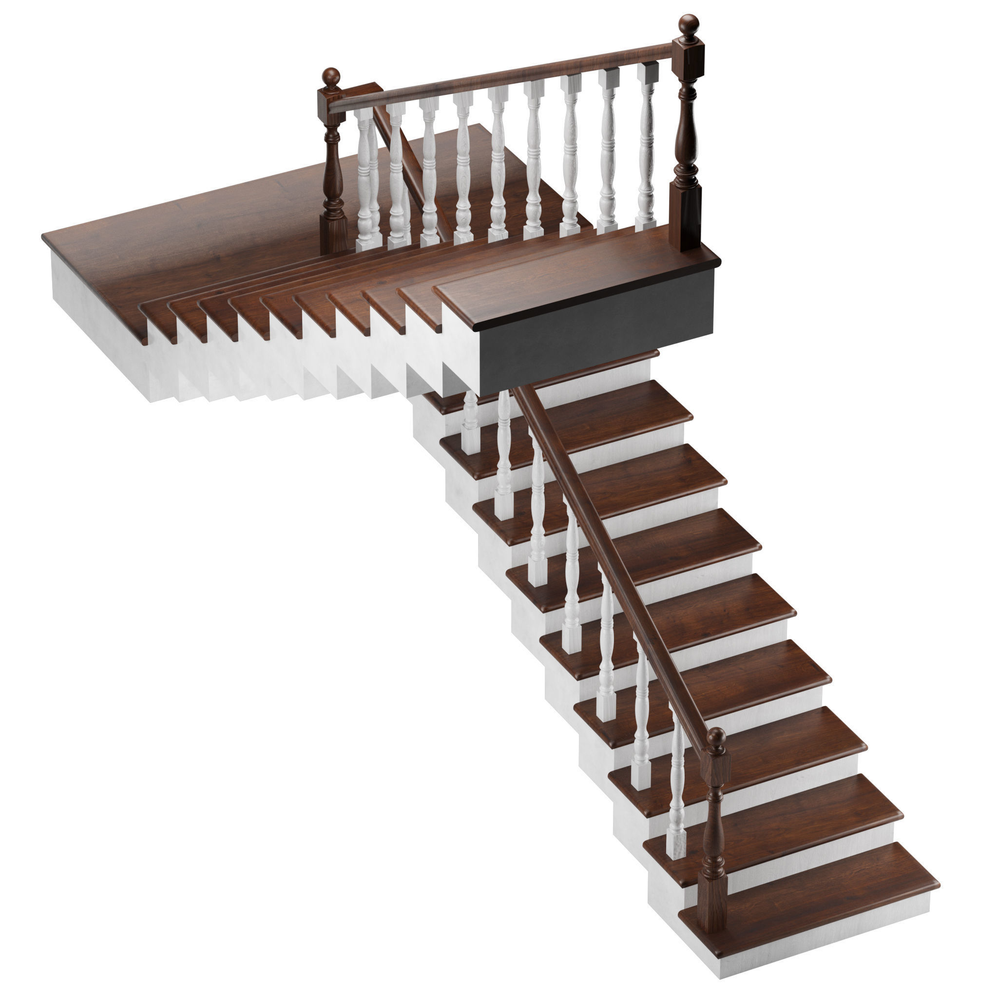 Wooden stairs Low-poly 3D model_2