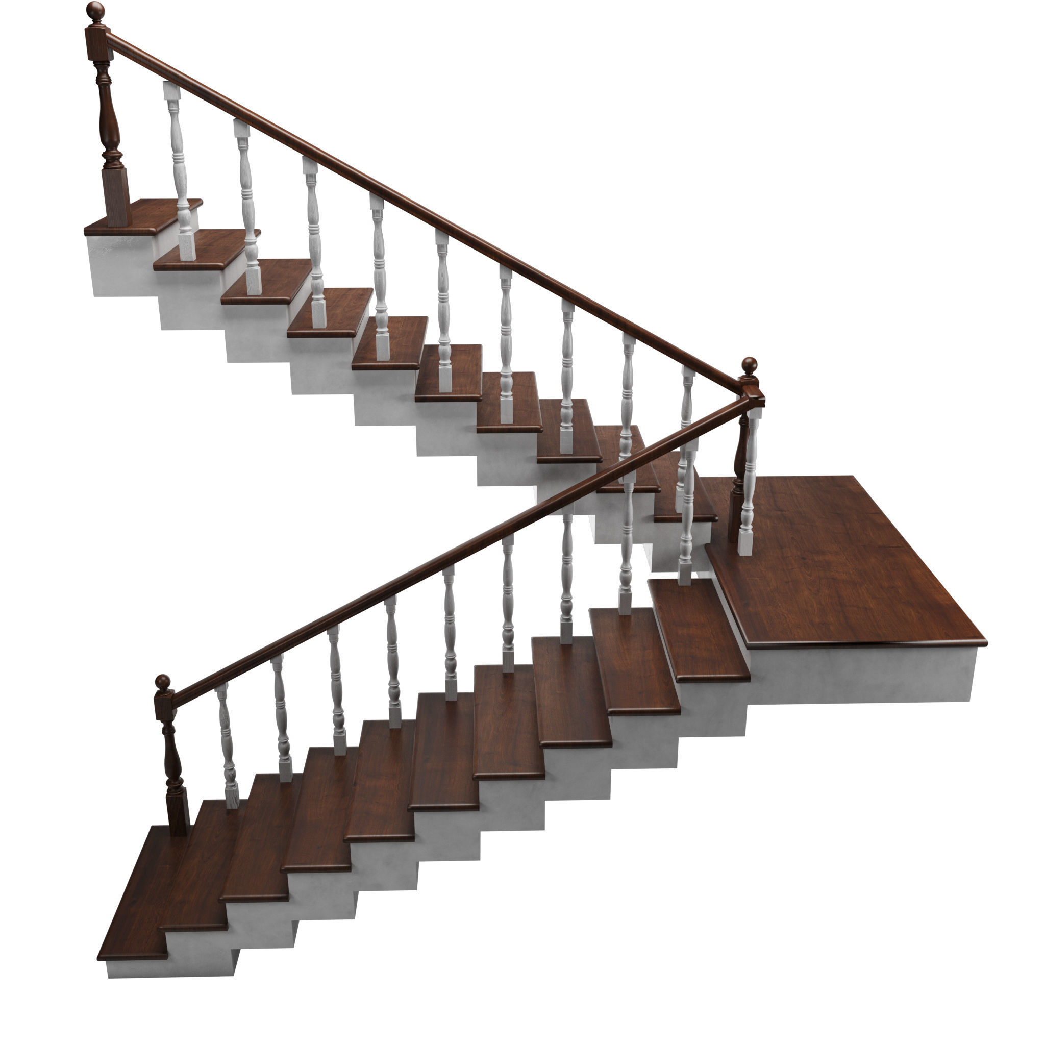 Wooden stairs Low-poly 3D model_3