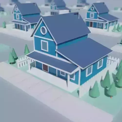 Low Poly House with a yard and trees