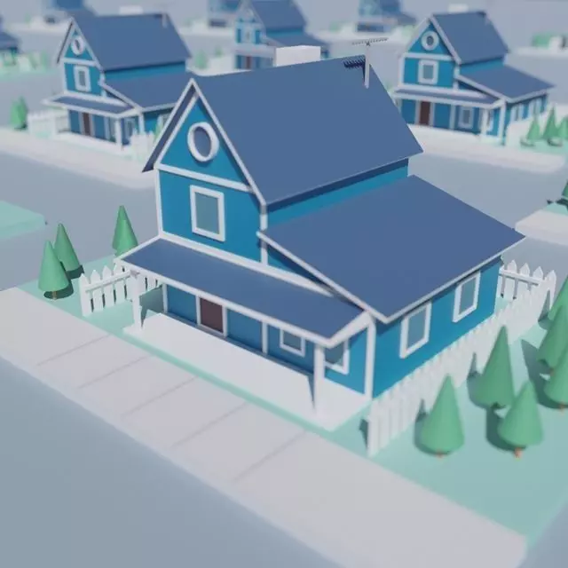 Low Poly House with a yard and trees Low-poly 3D model_0