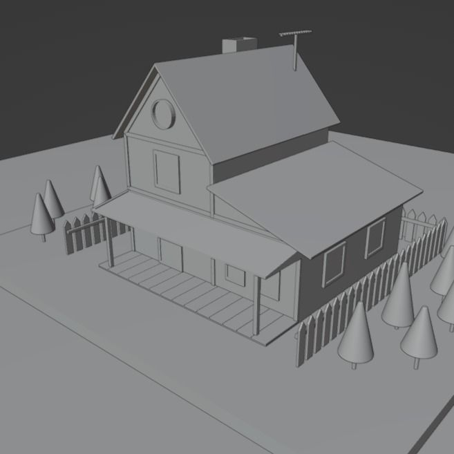 Low Poly House with a yard and trees Low-poly 3D model_2