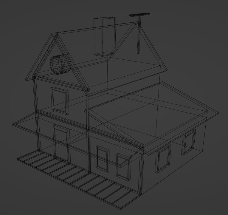 Low Poly House with a yard and trees Low-poly 3D model_3
