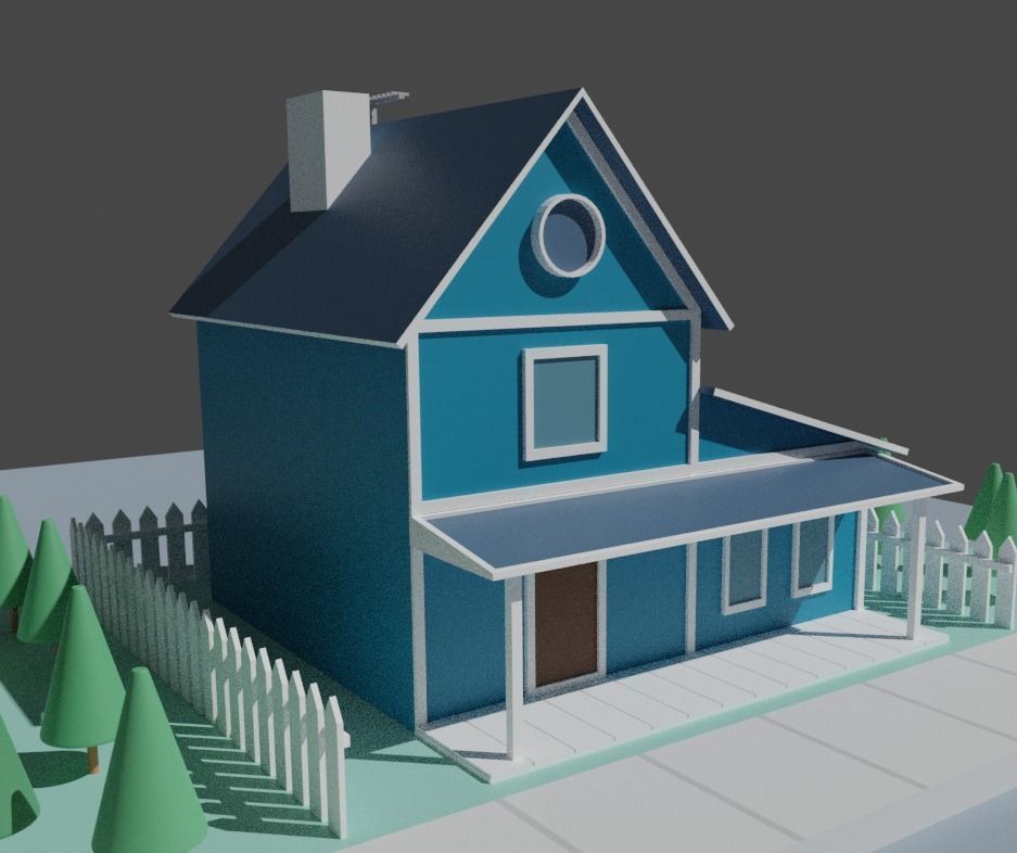 Low Poly House with a yard and trees Low-poly 3D model_4