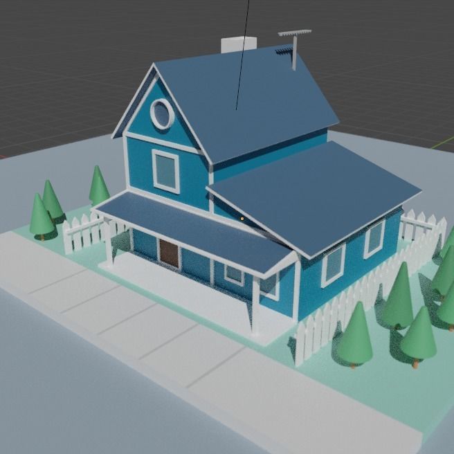 Low Poly House with a yard and trees Low-poly 3D model_1