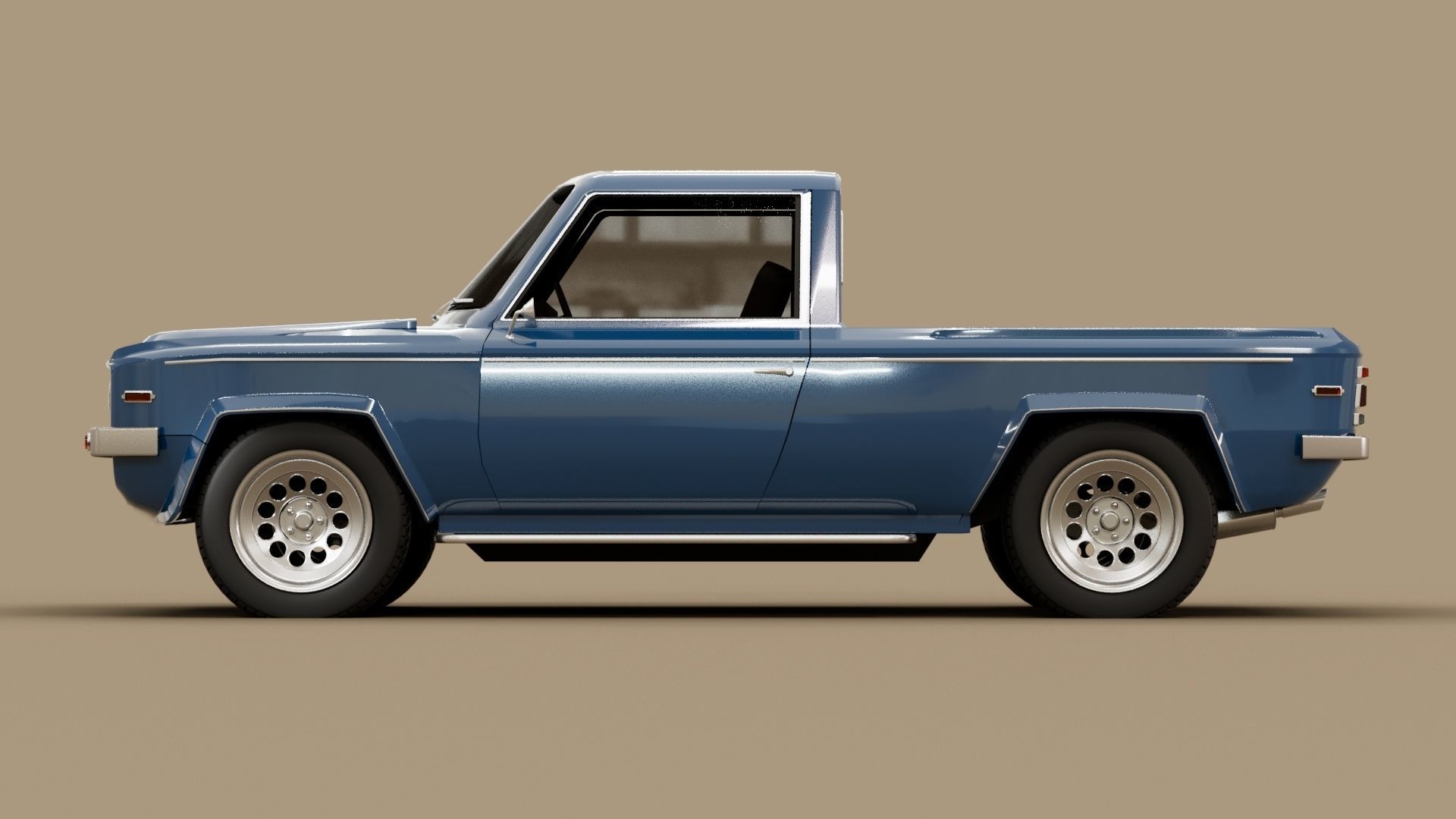 70s generic pickup truck suv Low-poly 3D model_4