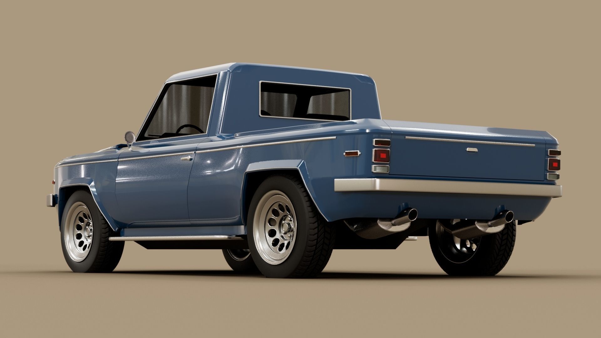 70s generic pickup truck suv Low-poly 3D model_5