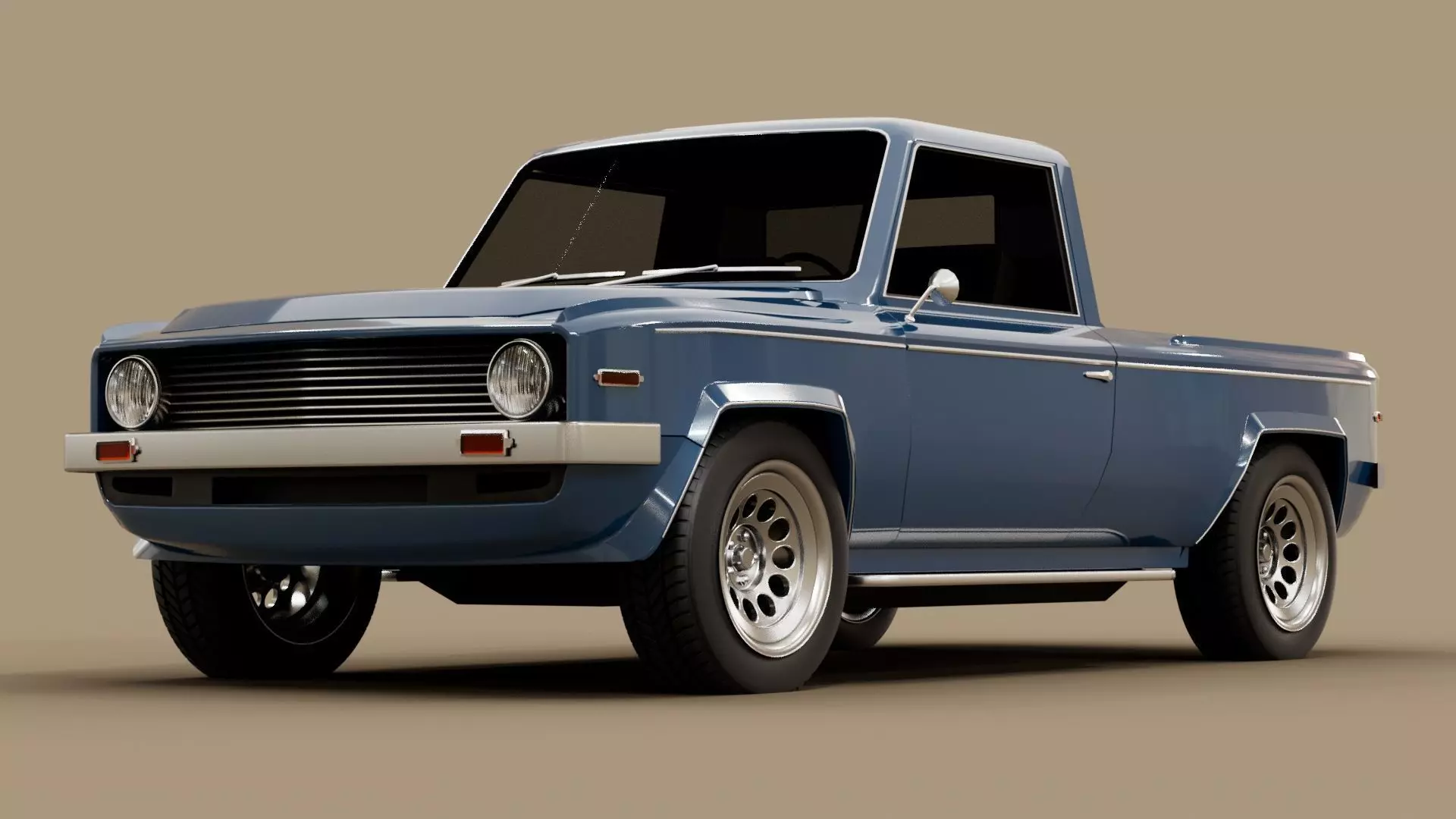 70s generic pickup truck suv Low-poly 3D model_0