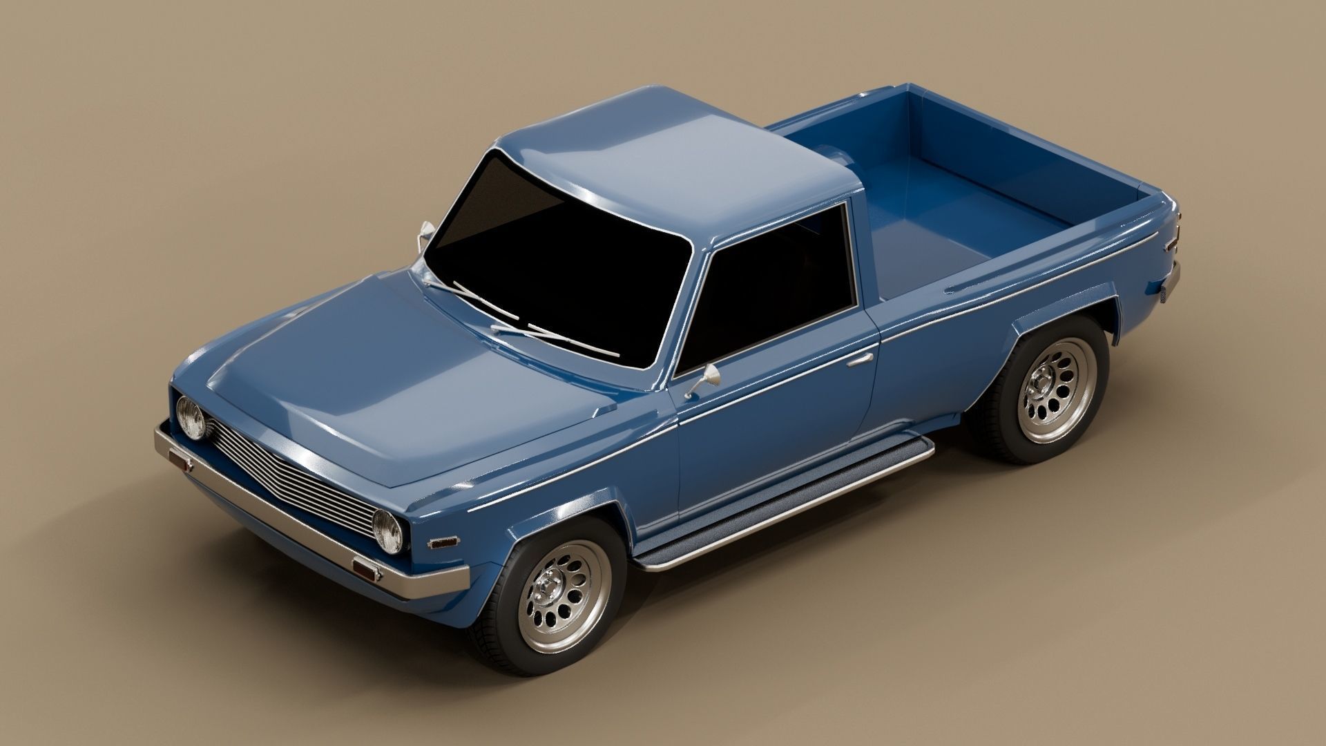 70s generic pickup truck suv Low-poly 3D model_1