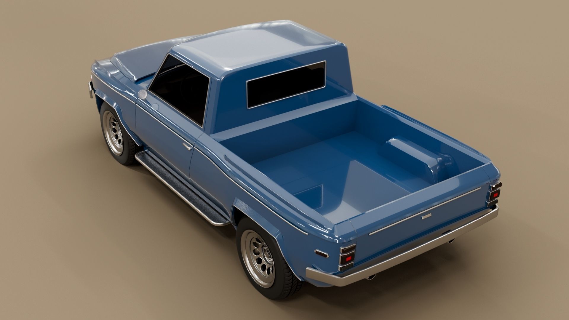 70s generic pickup truck suv Low-poly 3D model_11