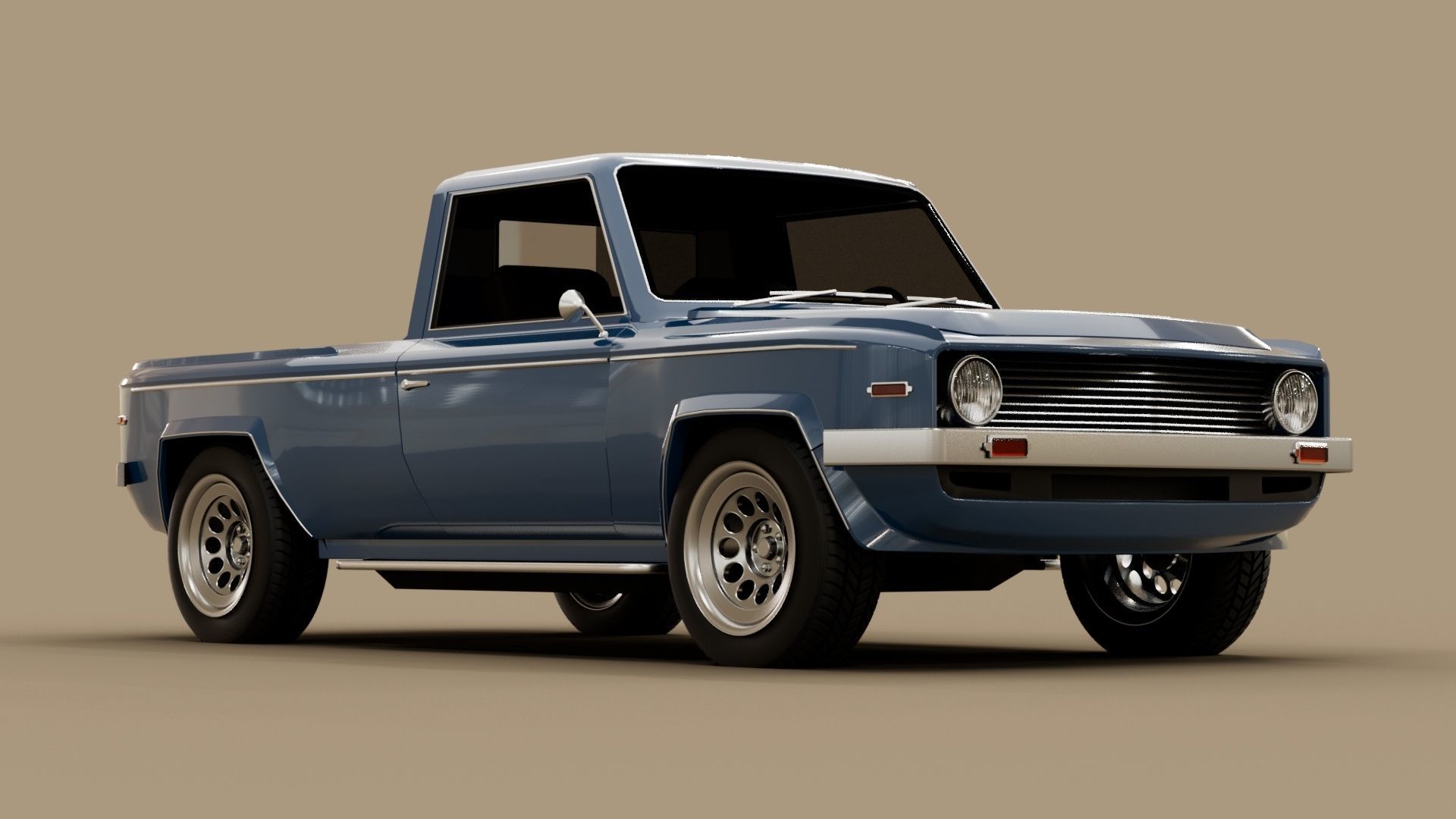 70s generic pickup truck suv Low-poly 3D model_3