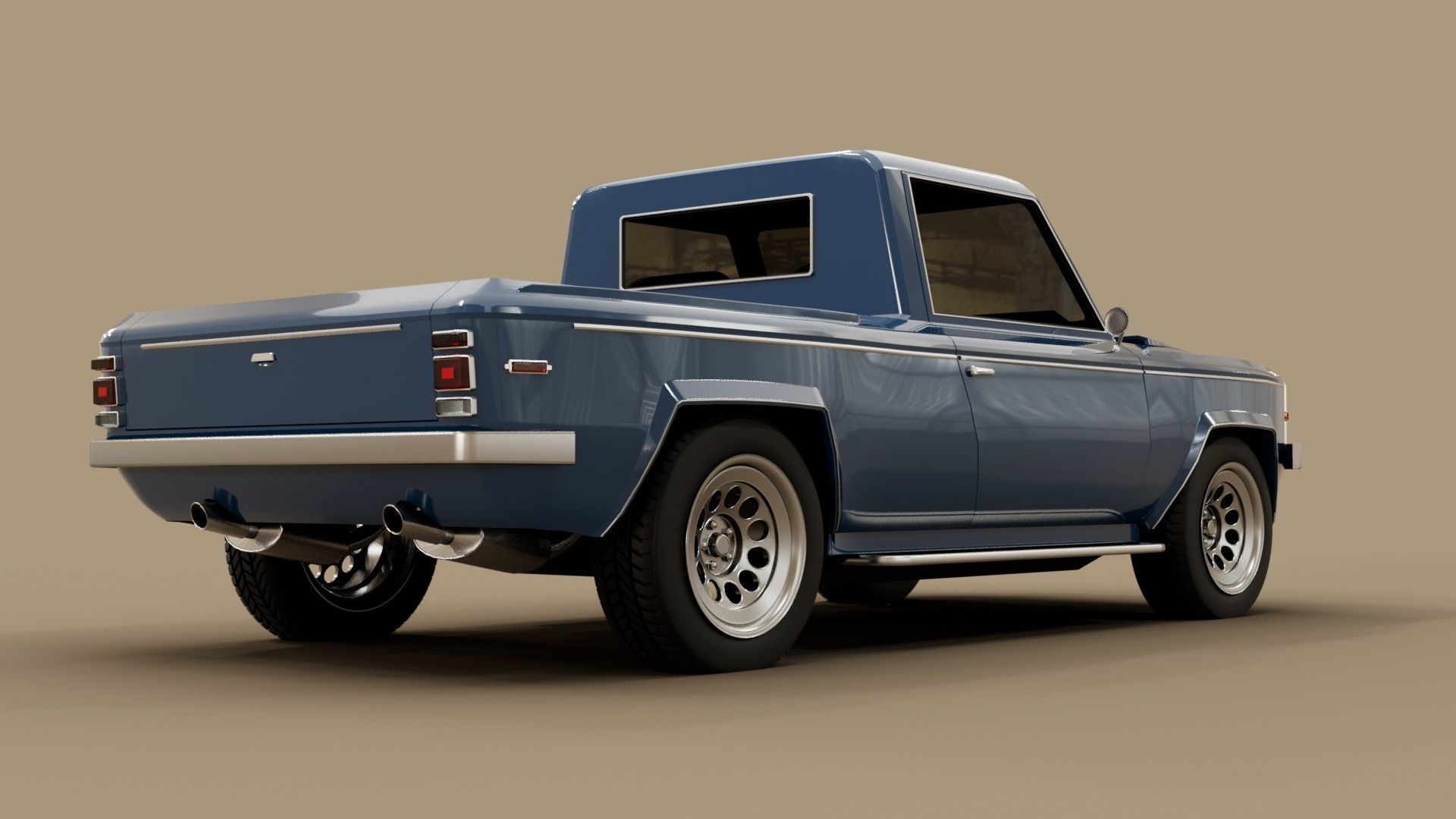 70s generic pickup truck suv Low-poly 3D model_6