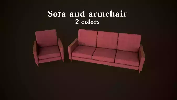 Old armchair and sofa model set Low-poly 3D model