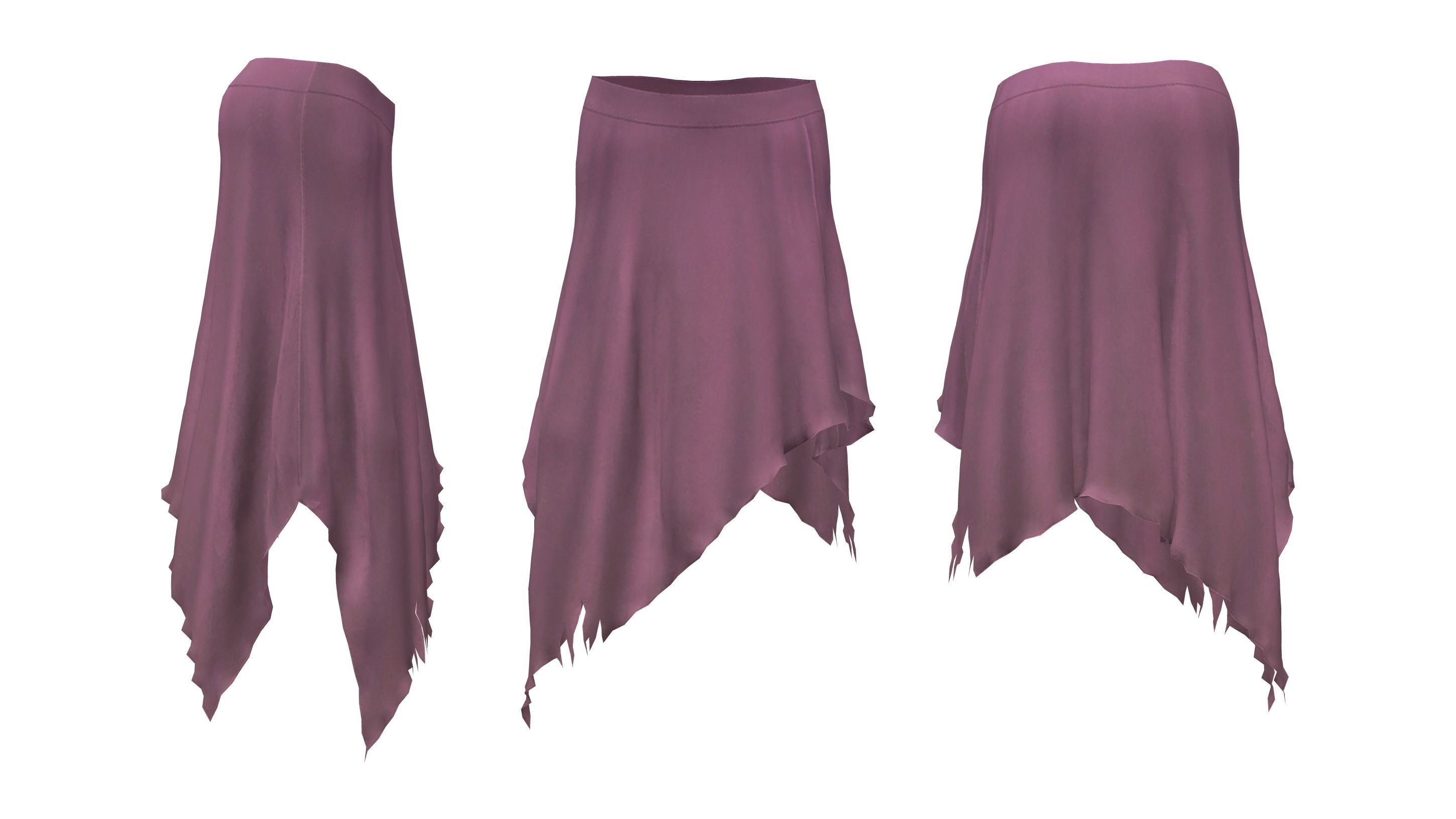 Boho Hem Skirt Low-poly 3D model_3