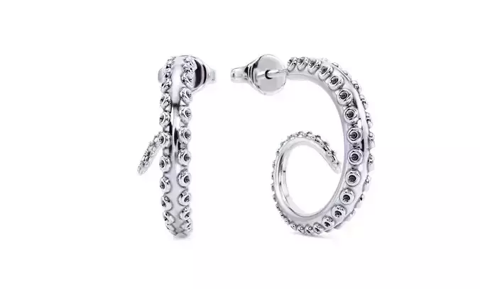 silver tentacle stud earring