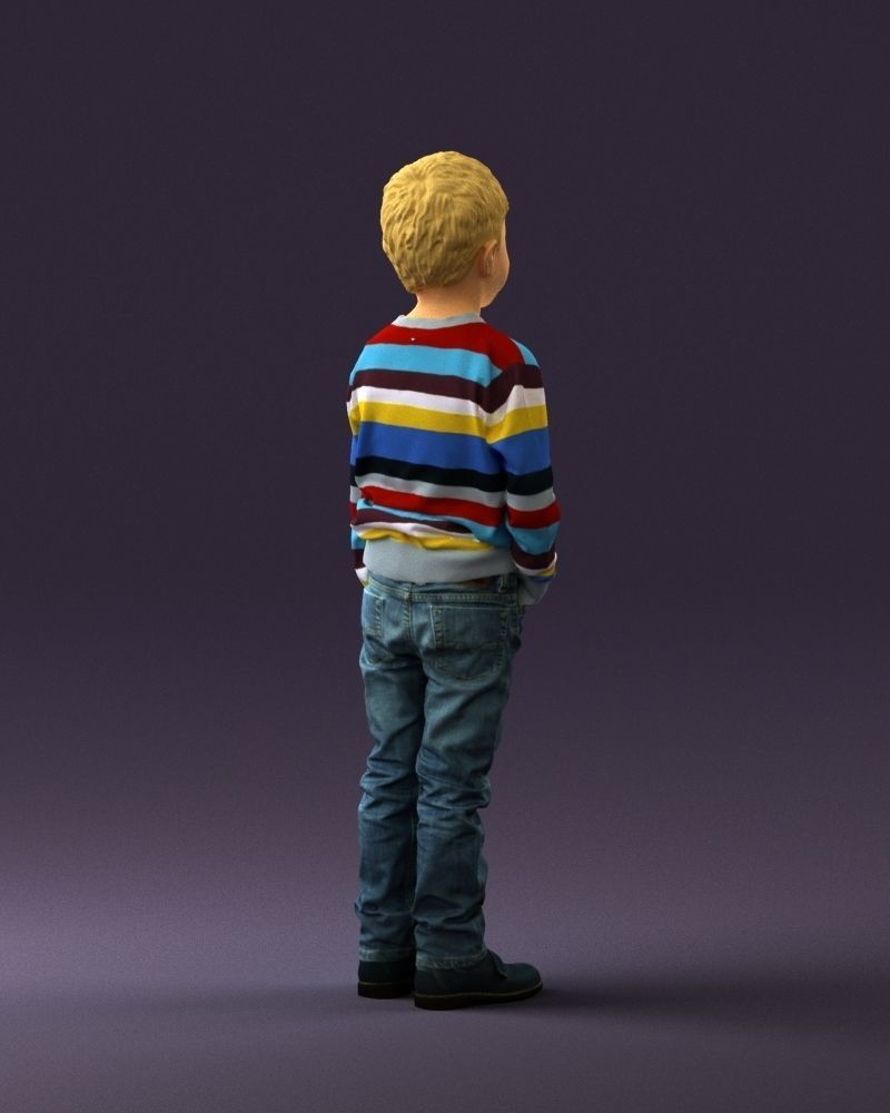 Kid in colored striped sweater handpocket 0809 3D Print Ready 3D print model_11