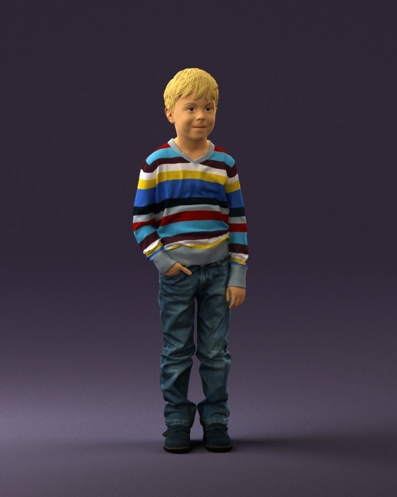 Kid in colored striped sweater handpocket 0809 3D Print Ready 3D print model_3