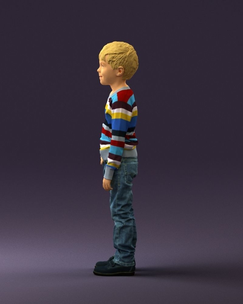 Kid in colored striped sweater handpocket 0809 3D Print Ready 3D print model_17