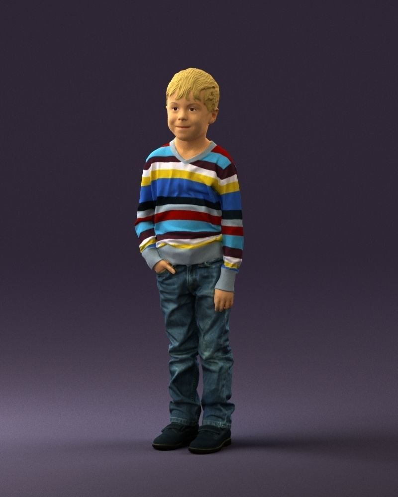 Kid in colored striped sweater handpocket 0809 3D Print Ready 3D print model_21