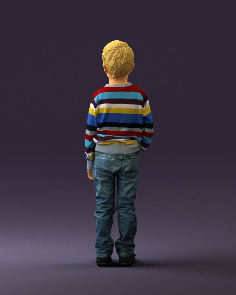 Kid in colored striped sweater handpocket 0809 3D Print Ready 3D print model_13