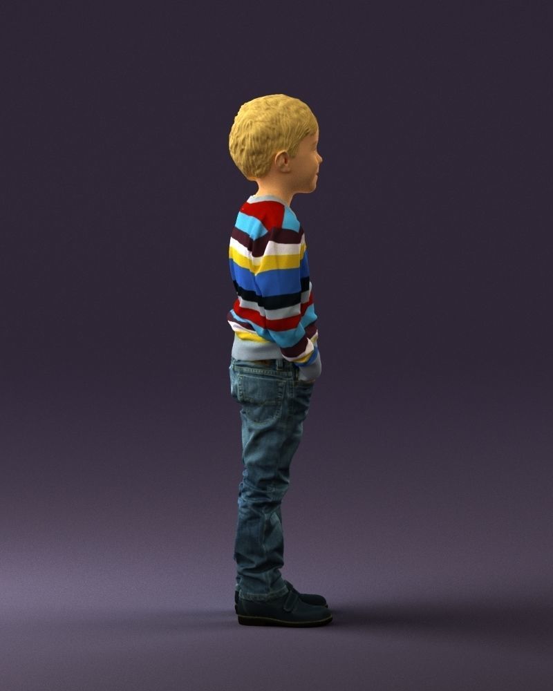 Kid in colored striped sweater handpocket 0809 3D Print Ready 3D print model_9