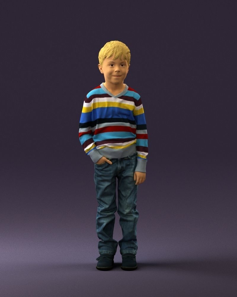 Kid in colored striped sweater handpocket 0809 3D Print Ready 3D print model_1