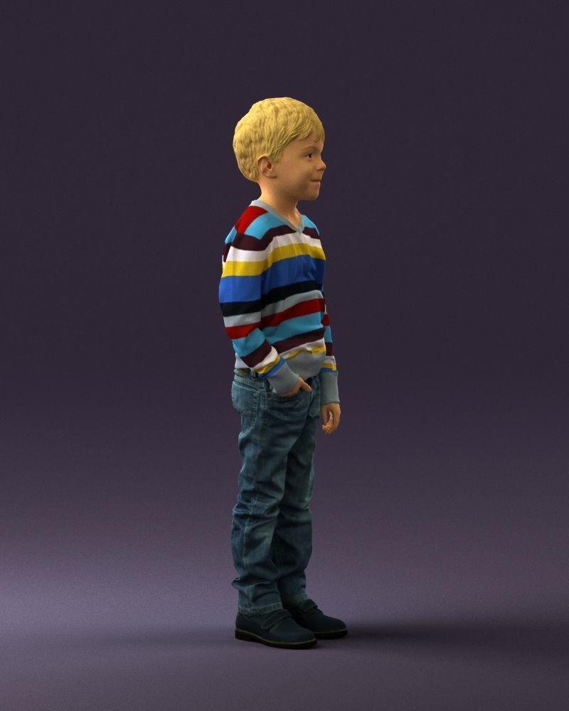 Kid in colored striped sweater handpocket 0809 3D Print Ready 3D print model_7