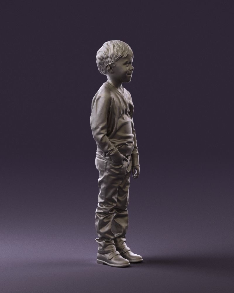 Kid in colored striped sweater handpocket 0809 3D Print Ready 3D print model_6