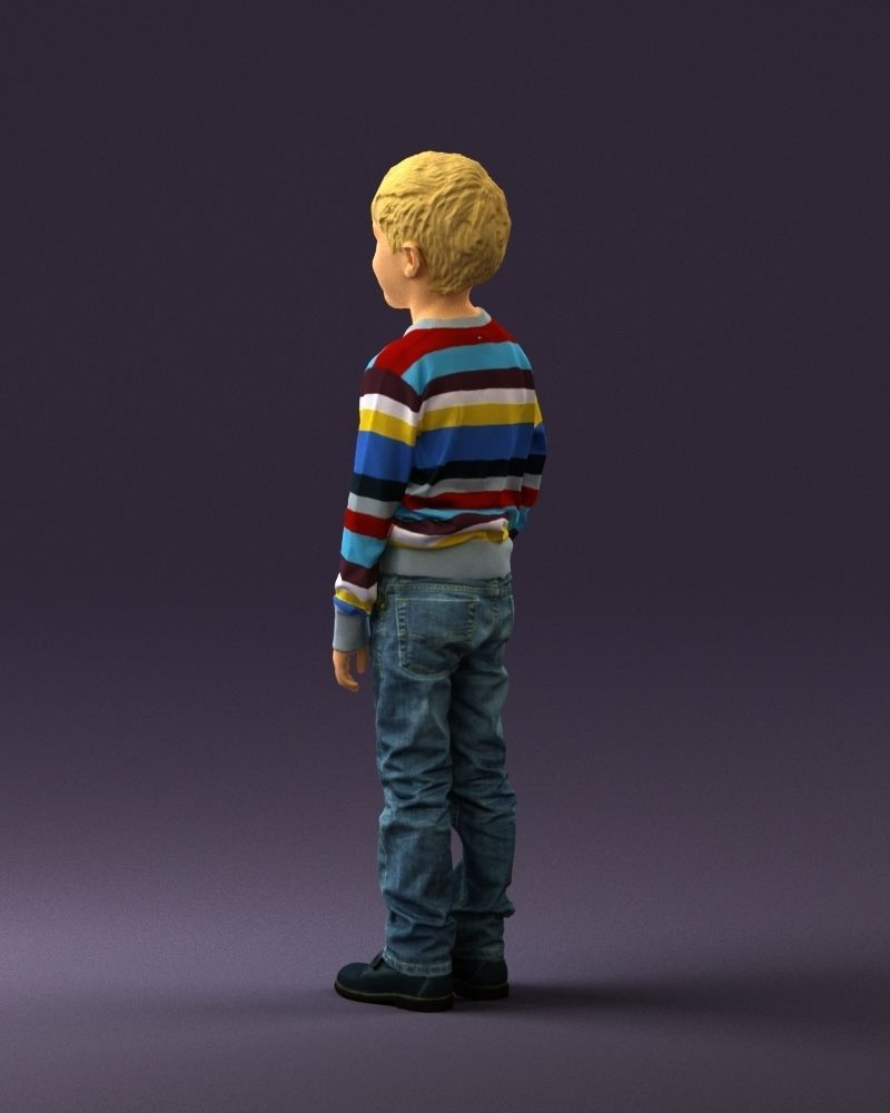 Kid in colored striped sweater handpocket 0809 3D Print Ready 3D print model_15