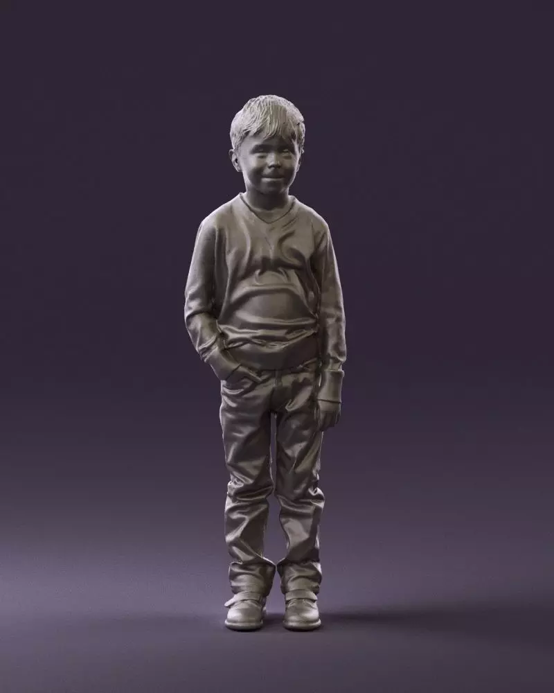 Kid in colored striped sweater handpocket 0809 3D Print Ready 3D print model_0