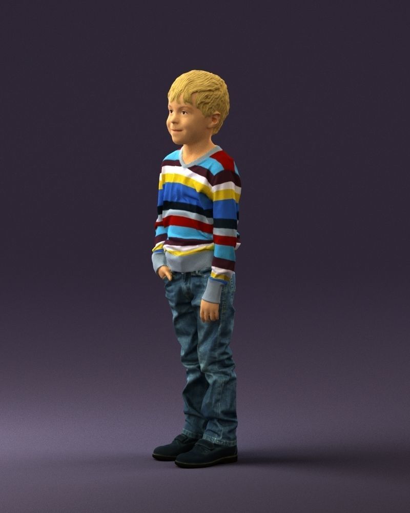 Kid in colored striped sweater handpocket 0809 3D Print Ready 3D print model_19