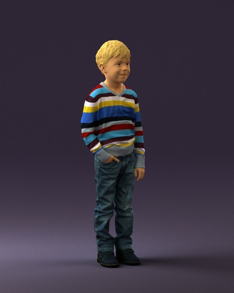 Kid in colored striped sweater handpocket 0809 3D Print Ready 3D print model_5